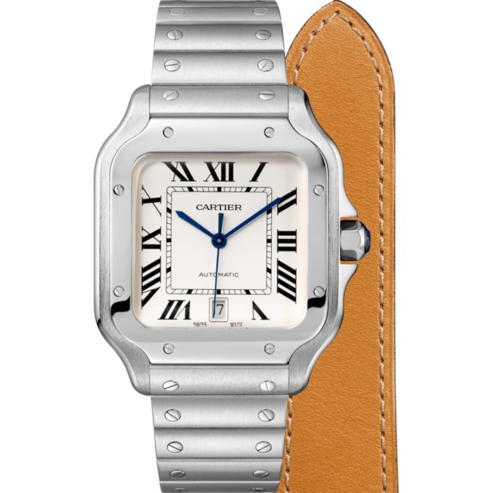Montre Cartier Santos De Cartier Grand Modèle Mouvement Automatique Acier Bracelets métal et cuir interchangeables WSSA0018 – Image 3