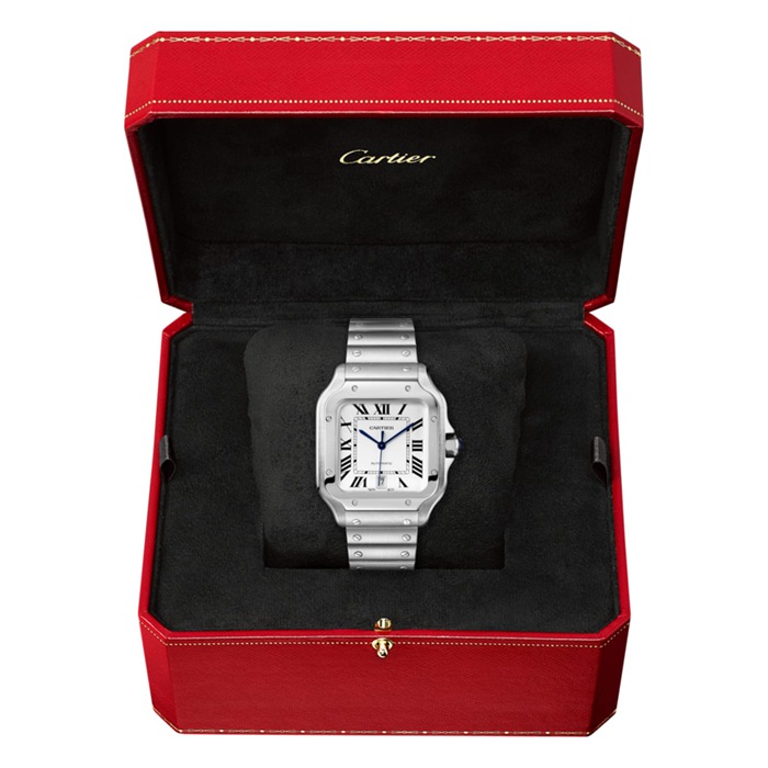 Montre Cartier Santos De Cartier Grand Modèle Mouvement Automatique Acier Bracelets métal et cuir interchangeables WSSA0018 – Image 4