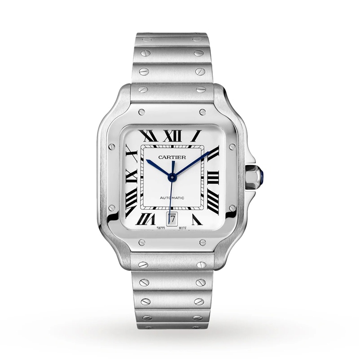 Montre Cartier Santos De Cartier Grand Modèle Mouvement Automatique Acier Bracelets métal et cuir interchangeables WSSA0018
