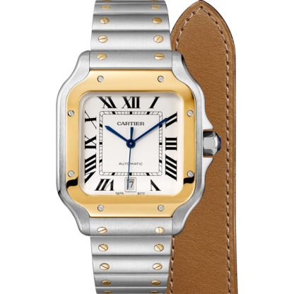 Montre Cartier Santos De Cartier Grand Modèle Mouvement Automatique Or Jaune Acier Bracelets métal et cuir interchangeables W2SA0009 – Image 2