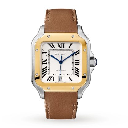 Montre Cartier Santos De Cartier Grand Modèle Mouvement Automatique Or Jaune Acier Bracelets métal et cuir interchangeables W2SA0009 – Image 3