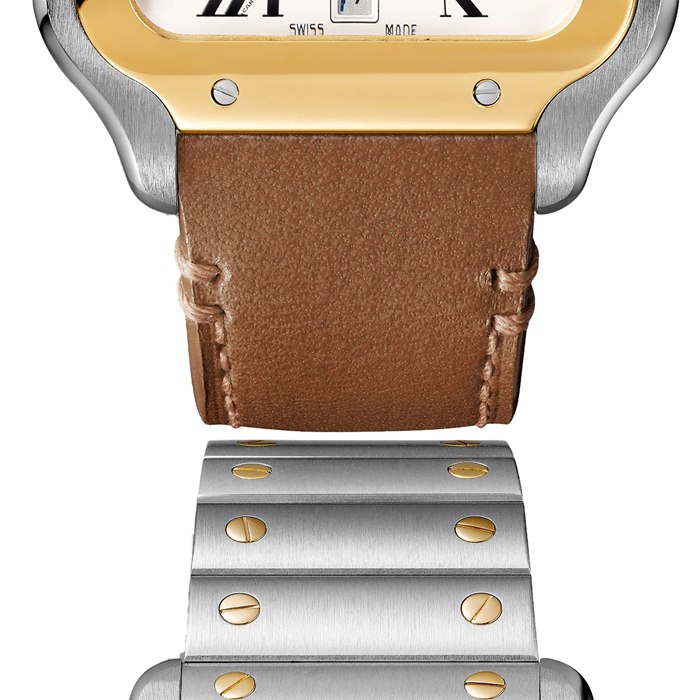 Montre Cartier Santos De Cartier Grand Modèle Mouvement Automatique Or Jaune Acier Bracelets métal et cuir interchangeables W2SA0009 – Image 4