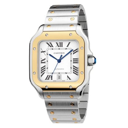 Montre Cartier Santos De Cartier Grand Modèle Mouvement Automatique Or Jaune Acier Bracelets métal et cuir interchangeables W2SA0009 – Image 5