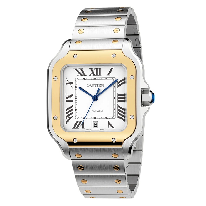 Montre Cartier Santos De Cartier Grand Modèle Mouvement Automatique Or Jaune Acier Bracelets métal et cuir interchangeables W2SA0009 – Image 5