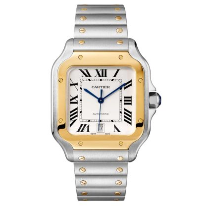 Montre Cartier Santos De Cartier Grand Modèle Mouvement Automatique Or Jaune Acier Bracelets métal et cuir interchangeables W2SA0009
