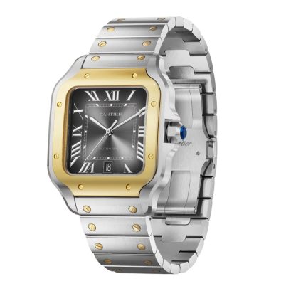 Montre Cartier Santos De Cartier Grand Modèle Remontage Automatique Boîtier Acier Or Jaune Bracelet Cuir Interchangeable W2SA0030 – Image 2