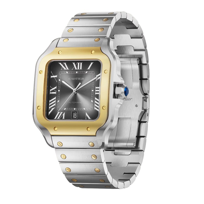 Montre Cartier Santos De Cartier Grand Modèle Remontage Automatique Boîtier Acier Or Jaune Bracelet Cuir Interchangeable W2SA0030 – Image 2