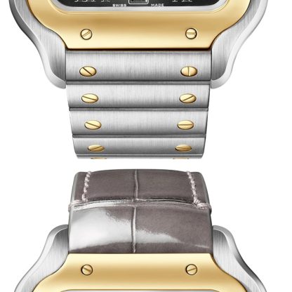 Montre Cartier Santos De Cartier Grand Modèle Remontage Automatique Boîtier Acier Or Jaune Bracelet Cuir Interchangeable W2SA0030 – Image 3