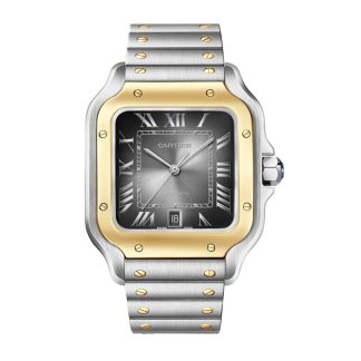 Montre Cartier Santos De Cartier Grand Modèle Remontage Automatique Boîtier Acier Or Jaune Bracelet Cuir Interchangeable W2SA0030