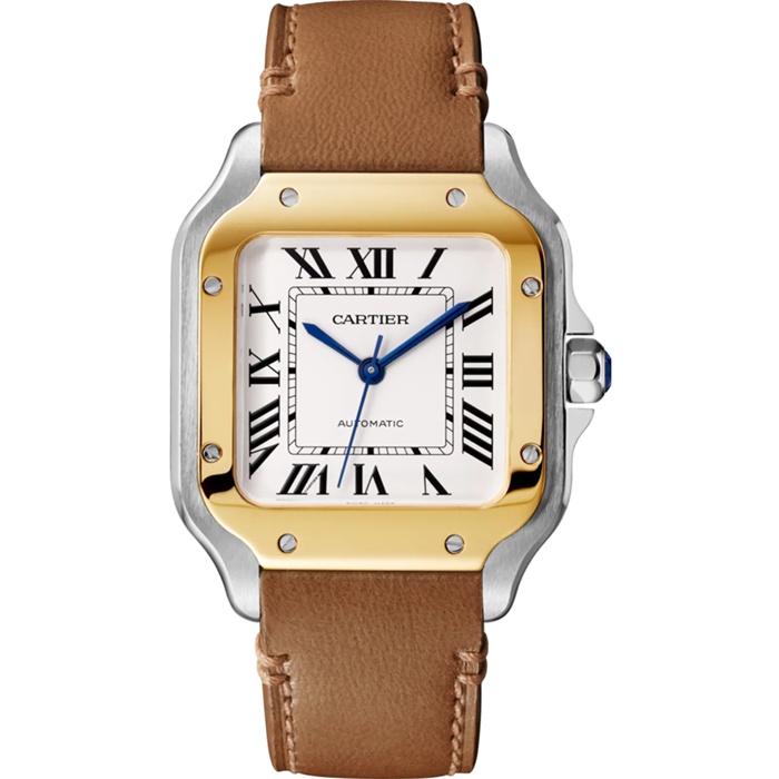 Montre Cartier Santos De Cartier Modèle Moyen Mouvement Automatique Or Jaune Acier Bracelets métal et cuir interchangeables W2SA0016 – Image 2