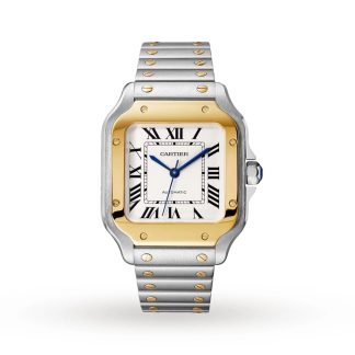 Montre Cartier Santos De Cartier Modèle Moyen Mouvement Automatique Or Jaune Acier Bracelets métal et cuir interchangeables W2SA0016