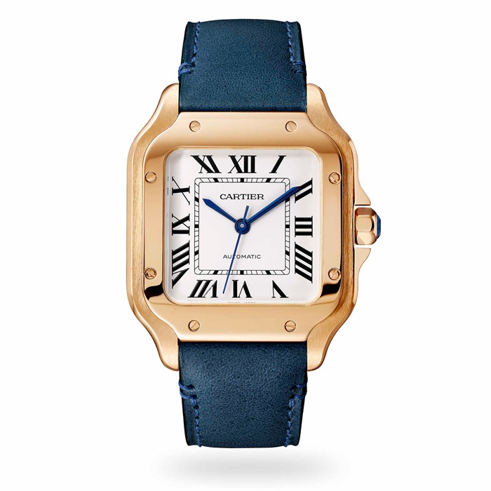 Montre Cartier Santos De Cartier Modèle Moyen Mouvement Automatique Or Rose 2 Bracelets Cuir Interchangeables WGSA0028 – Image 2