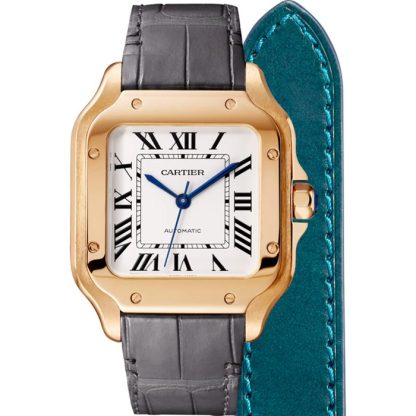 Montre Cartier Santos De Cartier Modèle Moyen Mouvement Automatique Or Rose 2 Bracelets Cuir Interchangeables WGSA0028 – Image 3