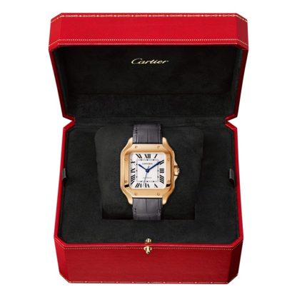 Montre Cartier Santos De Cartier Modèle Moyen Mouvement Automatique Or Rose 2 Bracelets Cuir Interchangeables WGSA0028 – Image 4
