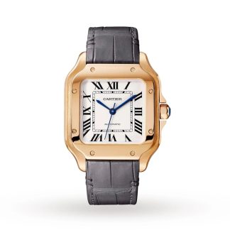 Montre Cartier Santos De Cartier Modèle Moyen Mouvement Automatique Or Rose 2 Bracelets Cuir Interchangeables WGSA0028