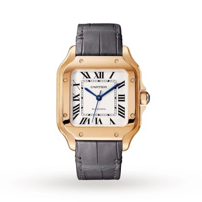 Montre Cartier Santos De Cartier Modèle Moyen Mouvement Automatique Or Rose 2 Bracelets Cuir Interchangeables WGSA0028
