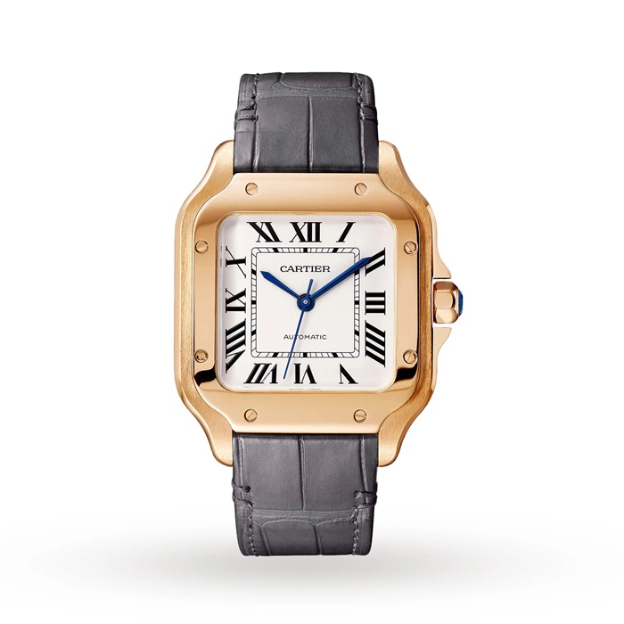 Montre Cartier Santos De Cartier Modèle Moyen Mouvement Automatique Or Rose 2 Bracelets Cuir Interchangeables WGSA0028