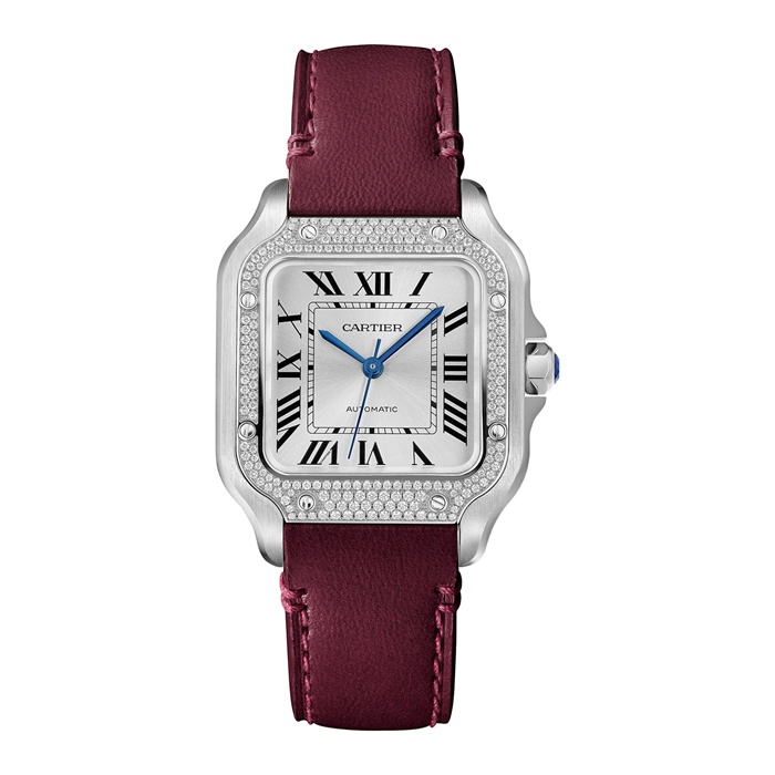 Montre Cartier Santos De Cartier Modèle moyen Automatique Acier Diamants Bracelets métal et cuir interchangeables W4SA0005 – Image 2