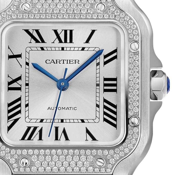 Montre Cartier Santos De Cartier Modèle moyen Automatique Acier Diamants Bracelets métal et cuir interchangeables W4SA0005 – Image 3