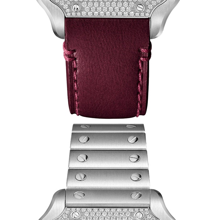 Montre Cartier Santos De Cartier Modèle moyen Automatique Acier Diamants Bracelets métal et cuir interchangeables W4SA0005 – Image 4