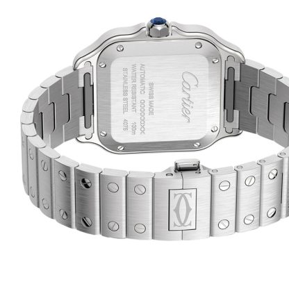 Montre Cartier Santos De Cartier Modèle moyen Automatique Acier Diamants Bracelets métal et cuir interchangeables W4SA0005 – Image 5