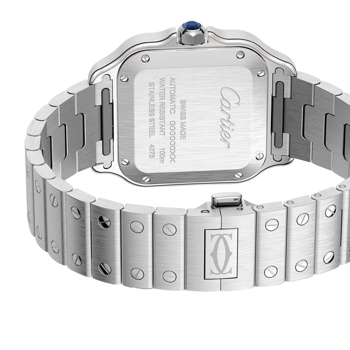 Montre Cartier Santos De Cartier Modèle moyen Automatique Acier Diamants Bracelets métal et cuir interchangeables W4SA0005 – Image 5