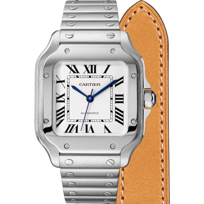 Montre Cartier Santos De Cartier Modèle moyen Mouvement automatique Acier Bracelets métal et cuir interchangeables WSSA0029 – Image 3