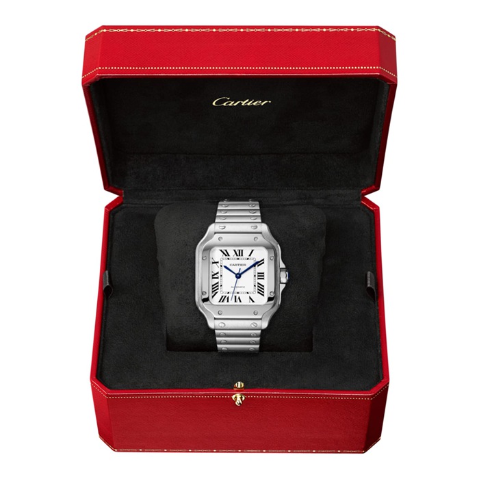 Montre Cartier Santos De Cartier Modèle moyen Mouvement automatique Acier Bracelets métal et cuir interchangeables WSSA0029 – Image 4