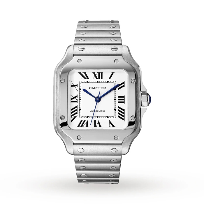 Montre Cartier Santos De Cartier Modèle moyen Mouvement automatique Acier Bracelets métal et cuir interchangeables WSSA0029