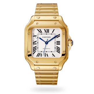 Montre Cartier Santos De Cartier Modèle moyen Mouvement automatique Or jaune Bracelets métal et cuir interchangeables WGSA0030