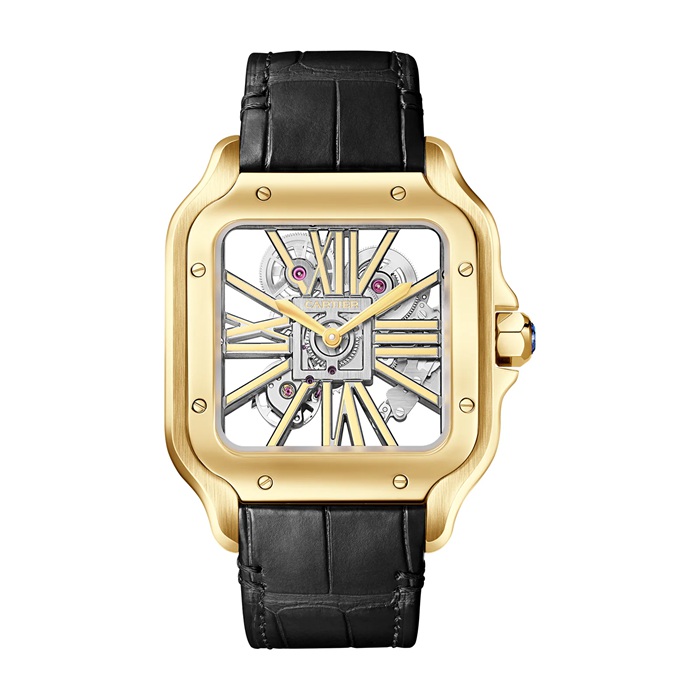 Montre Cartier Santos De Cartier Skeleton Grand modèle Mouvement mécanique squelette à remontage manuel 9612 MC Or jaune WHSA0042 – Image 2