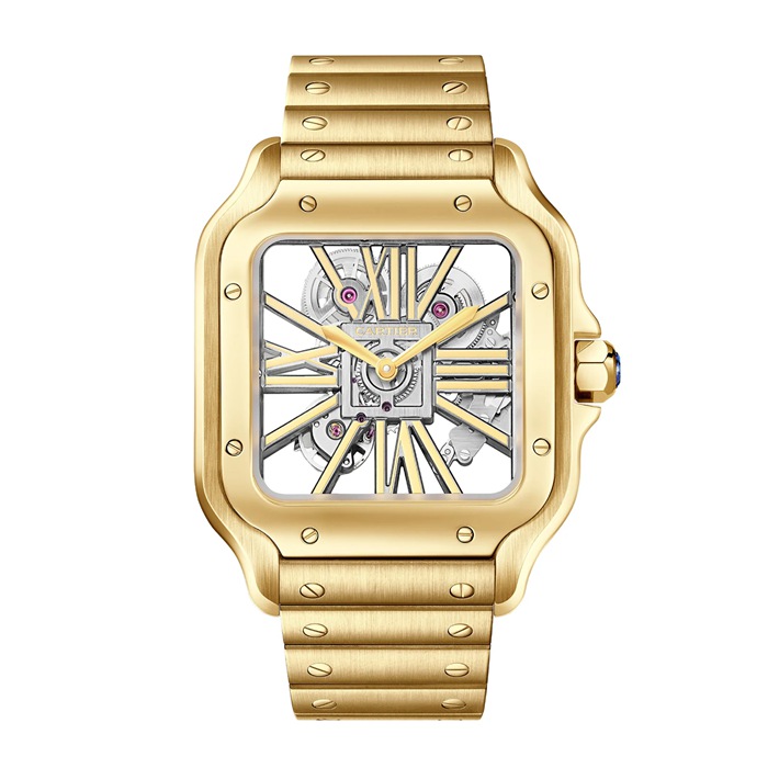 Montre Cartier Santos De Cartier Skeleton Grand modèle Mouvement mécanique squelette à remontage manuel 9612 MC Or jaune WHSA0042 – Image 3
