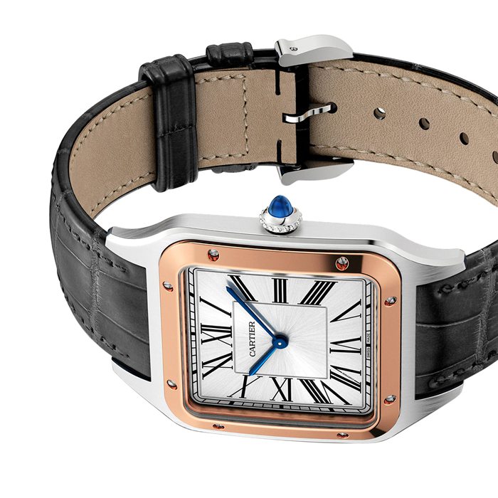 Montre Cartier Santos-Dumont Extra-Large Model Mouvement mécanique à remontage manuel Or Rose Acier Cuir W2SA0017 – Image 4