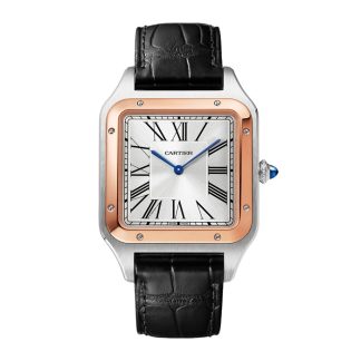 Montre Cartier Santos-Dumont Extra-Large Model Mouvement mécanique à remontage manuel Or Rose Acier Cuir W2SA0017
