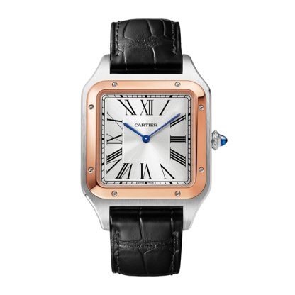 Montre Cartier Santos-Dumont Extra-Large Model Mouvement mécanique à remontage manuel Or Rose Acier Cuir W2SA0017