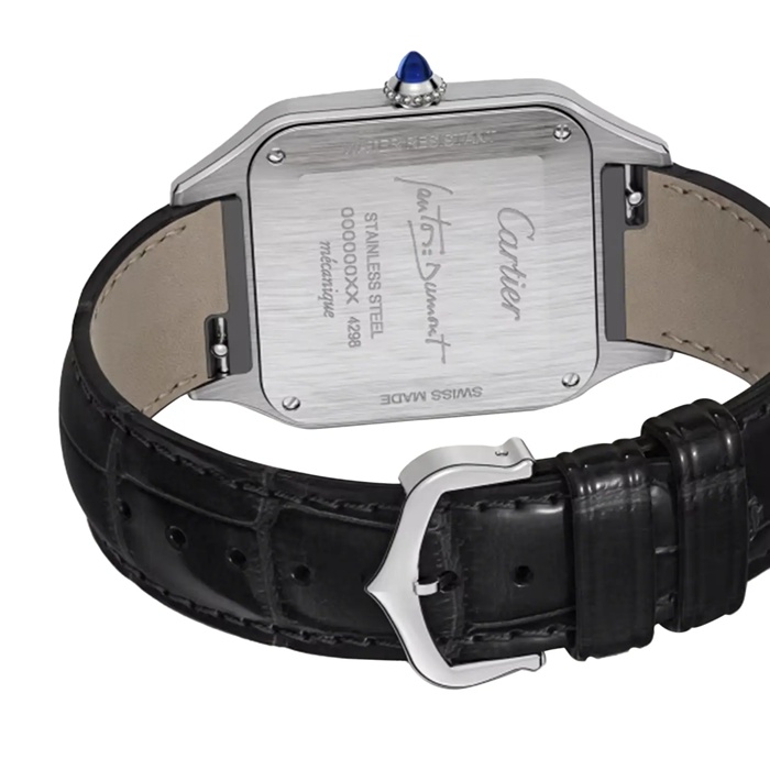 Montre Cartier Santos-Dumont Grand Modèle Mouvement Manuel Mécanique Acier Laqué Cuir WSSA0046 – Image 3