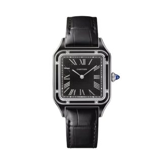 Montre Cartier Santos-Dumont Grand Modèle Mouvement Manuel Mécanique Acier Laqué Cuir WSSA0046