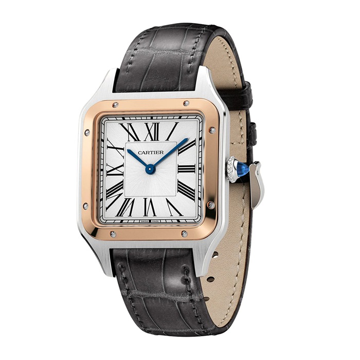 Montre Cartier Santos-Dumont Grand Modèle Mouvement à quartz Or Rose Acier Cuir W2SA0011 – Image 2