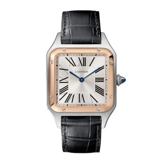 Montre Cartier Santos-Dumont Grand Modèle Mouvement à quartz Or Rose Acier Cuir W2SA0011