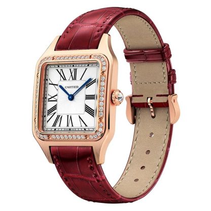 Montre Cartier Santos-Dumont Grand Modèle Or Rose Diamants Bracelet Cuir WJSA0016 – Image 2