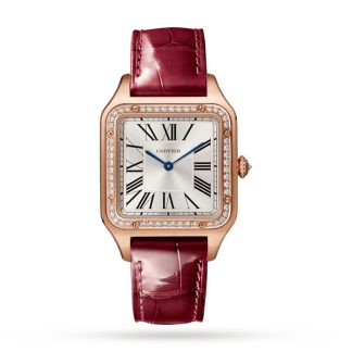 Montre Cartier Santos-Dumont Grand Modèle Or Rose Diamants Bracelet Cuir WJSA0016