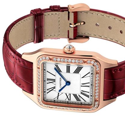 Montre Cartier Santos-Dumont Grand Modèle Or Rose Diamants Bracelet Cuir WJSA0016 – Image 4