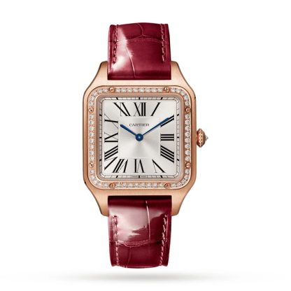 Montre Cartier Santos-Dumont Grand Modèle Or Rose Diamants Bracelet Cuir WJSA0016
