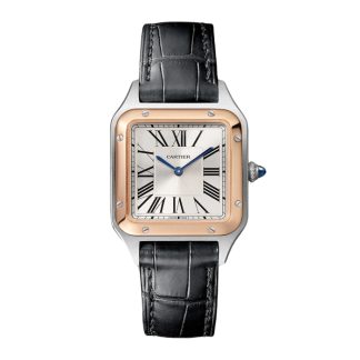 Montre Cartier Santos-Dumont Petit Modèle Mouvement Quartz Or Rose Acier Cuir W2SA0012