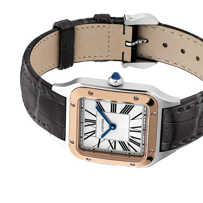 Montre Cartier Santos-Dumont Petit Modèle Mouvement Quartz Or Rose Acier Cuir W2SA0012 – Image 5