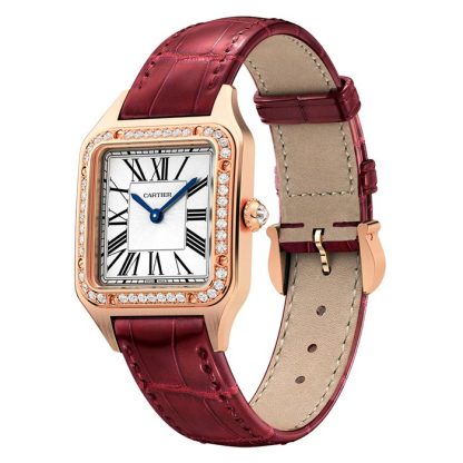 Montre Cartier Santos-Dumont Petit Modèle Or Rose Diamants Bracelet Cuir WJSA0017 – Image 2