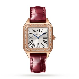 Montre Cartier Santos-Dumont Petit Modèle Or Rose Diamants Bracelet Cuir WJSA0017