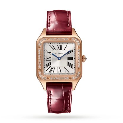 Montre Cartier Santos-Dumont Petit Modèle Or Rose Diamants Bracelet Cuir WJSA0017