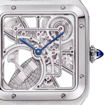Montre Cartier Santos-Dumont Skeleton Grand Modèle Mouvement Automatique Acier Cuir WHSA0032 – Image 3