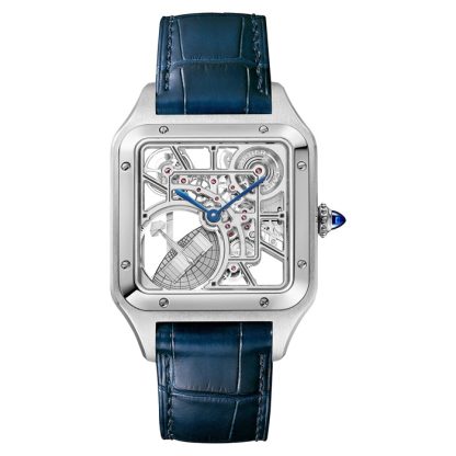 Montre Cartier Santos-Dumont Skeleton Grand Modèle Mouvement Automatique Acier Cuir WHSA0032 – Image 4